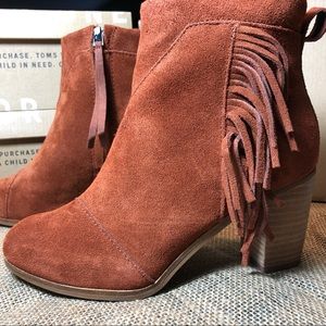 TOMS Cognac Suede with Fringe Bootie NWT.
